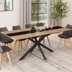 Mesa de comedor rectangular extensible 6-10 personas madera y listón central negro - ALIX | ID Market
