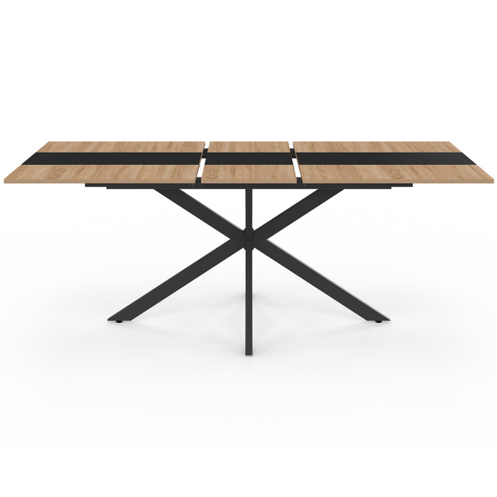 Table à manger extensible rectangle ALIX 6-10 personnes bois et et bande centrale noire 160-200 cm