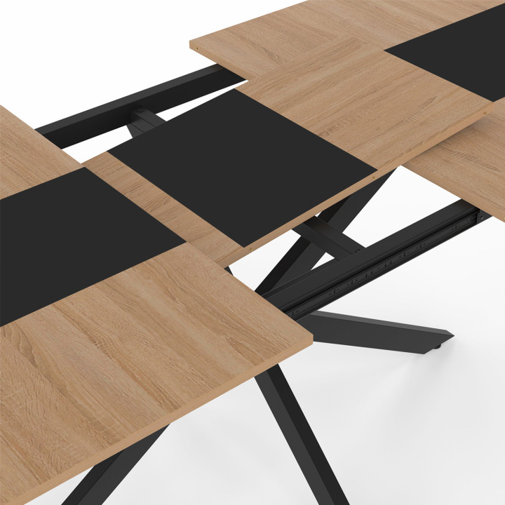 Table à manger extensible rectangle ALIX 6-10 personnes bois et et bande centrale noire 160-200 cm