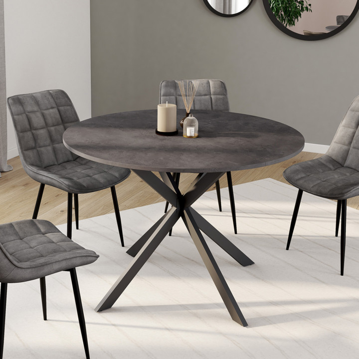 Eettafel met betondeffect blad 110 cm, antracietgrijze spinpoot, 6 personen - JASPE | ID Market