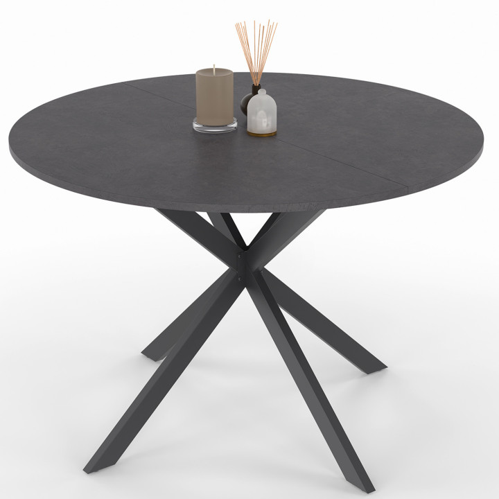 Tavolo da pranzo con piano effetto cemento 110 cm, gamba a ragno grigio antracite, 6 persone - JASPE | ID Market