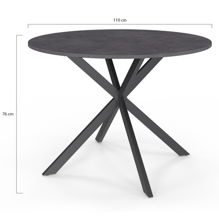 Mesa de comedor con tablero efecto hormigón 110 cm, pata de araña gris antracita, 6 plazas - JASPE | ID Market