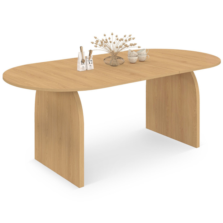 Mesa de comedor oval japandi extensible para 6-10 personas en madera de haya efecto 160 - 200 cm - EDITH | ID Market