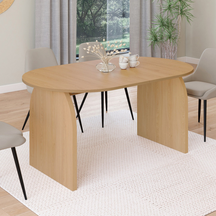 Table à manger extensible ovale EDITH 6-10 personnes effet noyer 160 - 200 cm