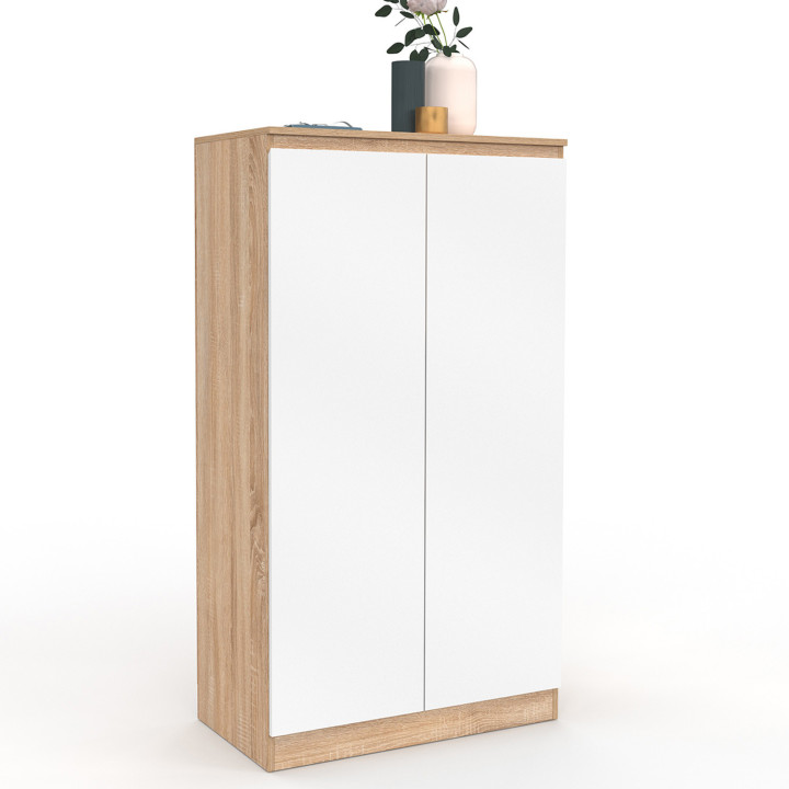 Mueble zapatero 18 pares 2 puertas blanco y efecto madera- TOMI | ID Market