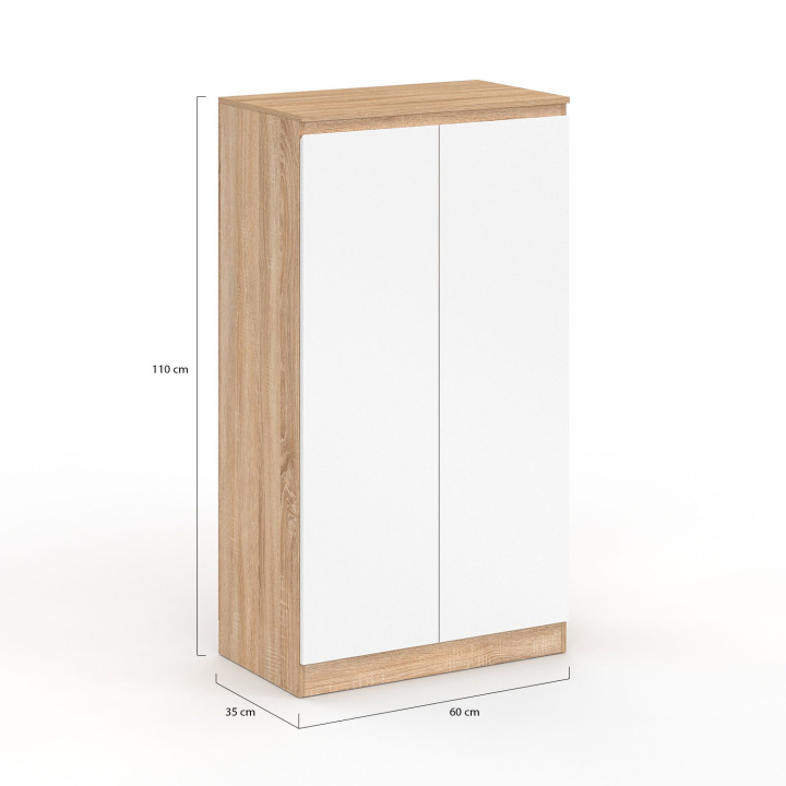 Mueble zapatero 18 pares 2 puertas blanco y efecto madera- TOMI | ID Market