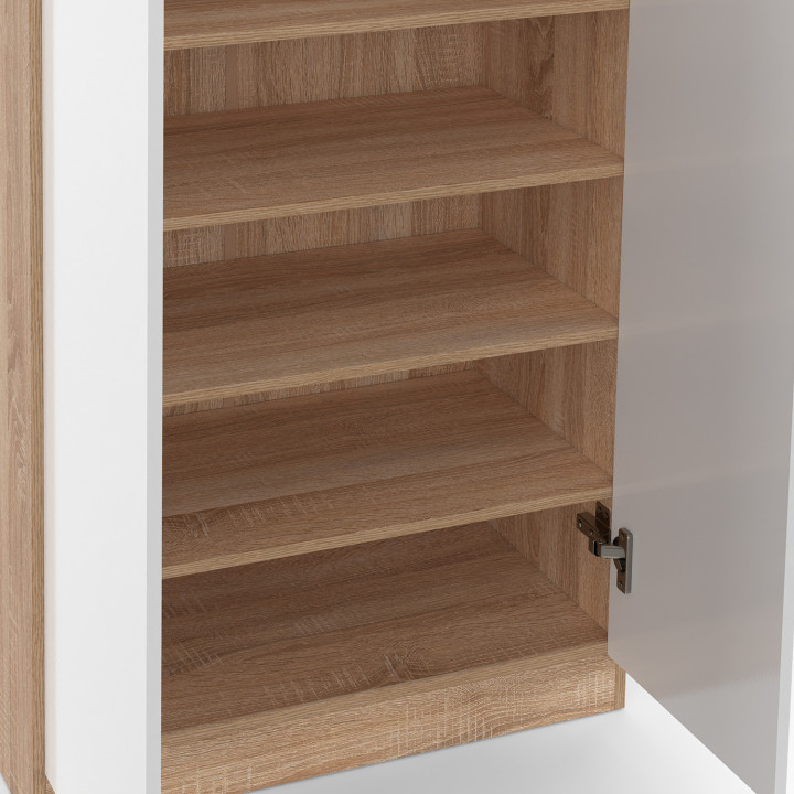 Mueble zapatero 18 pares 2 puertas blanco y efecto madera- TOMI | ID Market
