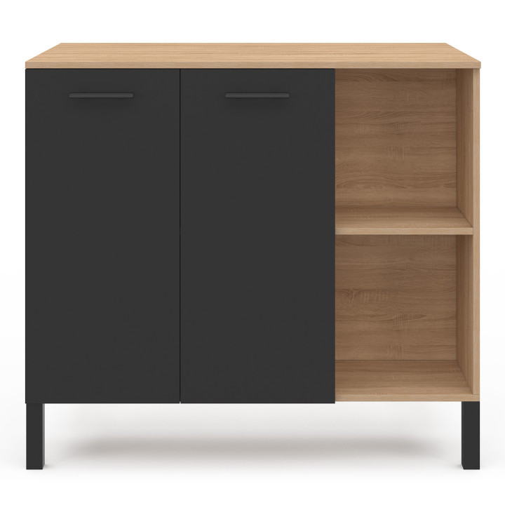 Mesa de bar en isla de 100 cm con tapa de madera negra y aspecto de haya - CINA | ID Market