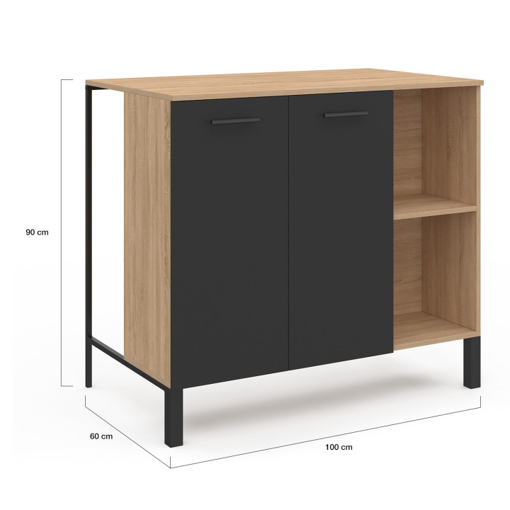 Table de bar îlot CINA 100 cm bois noir et plateau façon hêtre