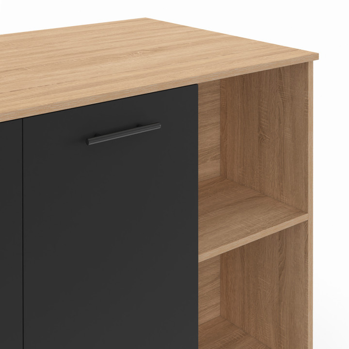 Table de bar îlot CINA 100 cm bois noir et plateau façon hêtre