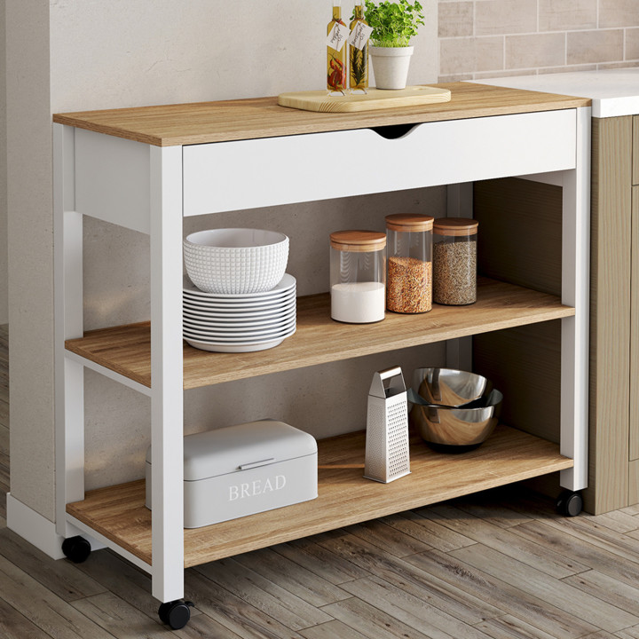 Aparador de cocina XXL con encimera de 100 cm efecto haya y cajón - PENH | ID Market