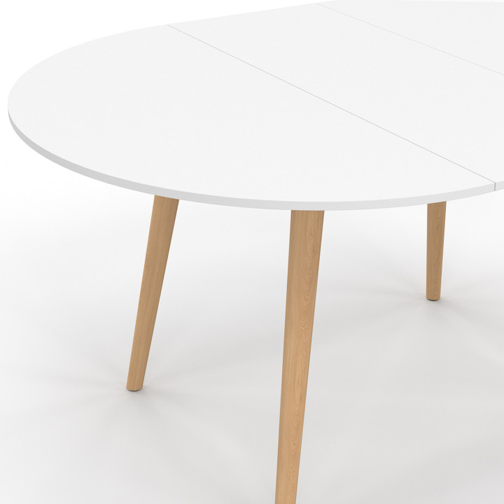 Mesa de comedor redonda extensible 4-8 personas pata de madera blanca 110 - 150 cm - ANGELA | ID Market