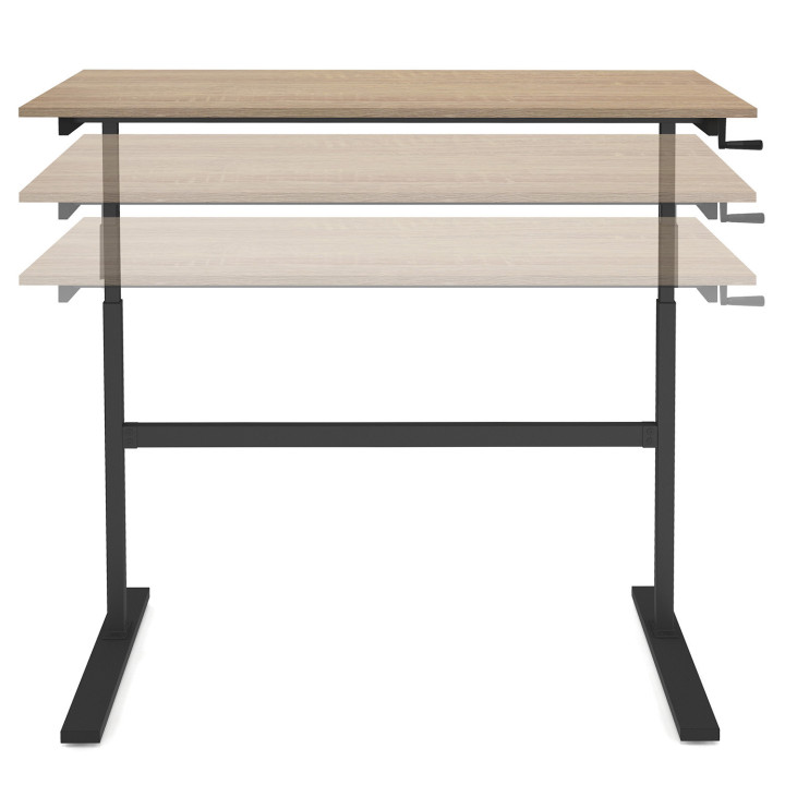 Recht bureau met zwengel in hoogte verstelbaar 70 - 120 cm beukenstructuur hout en zwart - JEANNE | ID Market