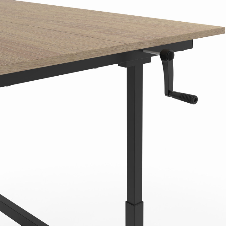 Recht bureau met zwengel in hoogte verstelbaar 70 - 120 cm beukenstructuur hout en zwart - JEANNE | ID Market
