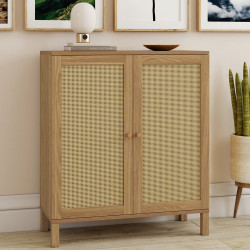 HANAE 2-deurs vintage dressoir, 70 cm, rietmotief naturel
