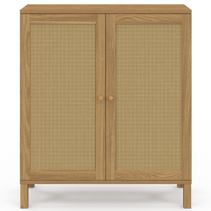 Buffet d'appoint vintage 2 portes 70 cm HANAE effet naturel cannage