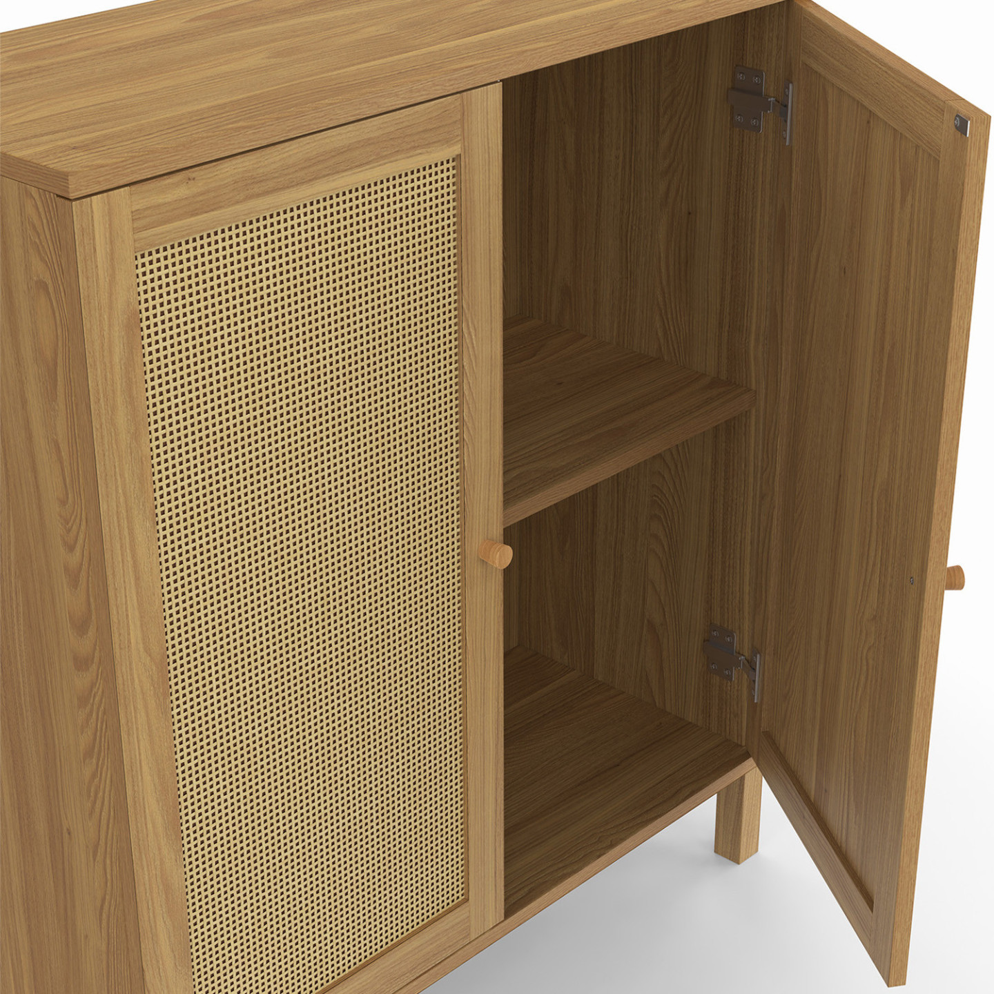 Buffet Cannage Élégant 80 Cm – Meuble Rangement Bois Effet Chêne & Cannage Naturel, 2 Portes, Style Bohème Chic Pour Salon, Cuisine Ou Chambre