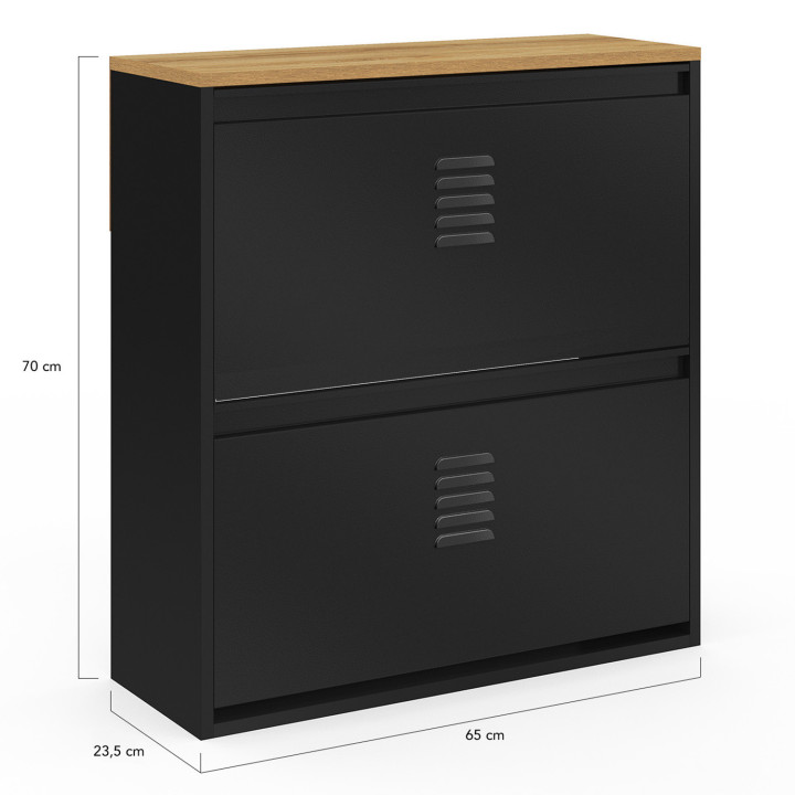Mueble zapatero 12 pares 2 puertas metal negro diseño industrial - ESTER | ID Market