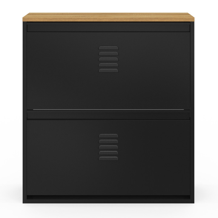 Mueble zapatero 12 pares 2 puertas metal negro diseño industrial - ESTER | ID Market