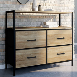 Commode 4 tiroirs en tissu UTAH 80 cm meuble de rangement design industriel