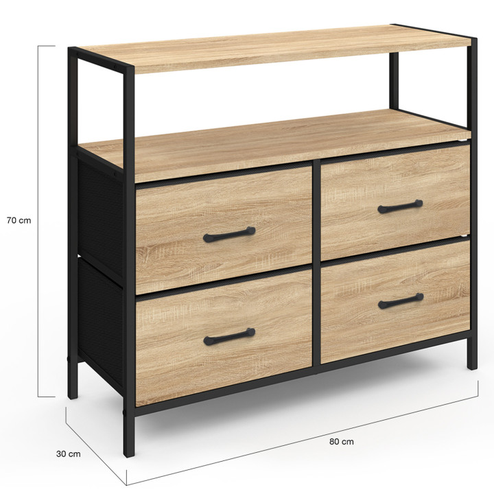 Commode 4 tiroirs en tissu UTAH 80 cm meuble de rangement design industriel