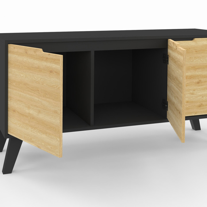 Buffet bas scandinave 113 cm FINN noir 3 portes façon hêtre
