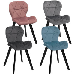17043 - Set di 4 sedie ROBINE in velluto pastello nei colori blu, grigio chiaro, grigio scuro e rosa