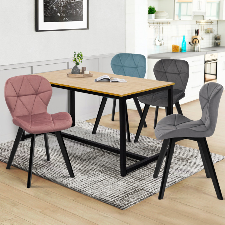 Set di 4 sedie ROBINE in velluto pastello nei colori blu, grigio chiaro, grigio scuro e rosa