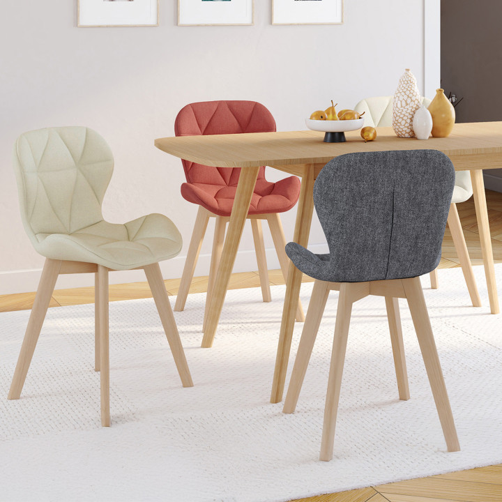 Set van 4 ROBINE stoelen in donkergrijs, terracotta en beige gemengde stof x2