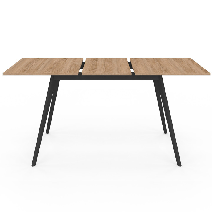 Goedkope uitschuifbare Scandinavische tafel met houten blad en zwarte poten - INGA