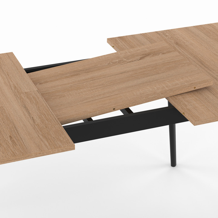 Table scandinave extensible rectangle INGA 4-8 personnes plateau bois pieds noirs 120-160 cm