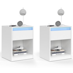 Set di 2 comodini TED LED con stazione di ricarica, 1 cassetto e nicchia