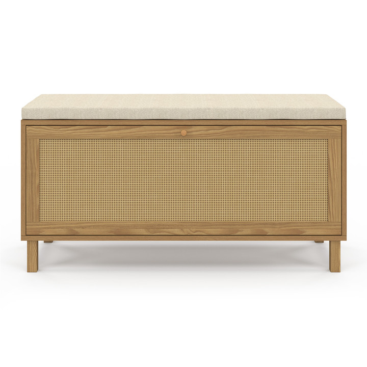 Banc d'entrée vintage HANAE avec rangement chaussures effet naturel cannage