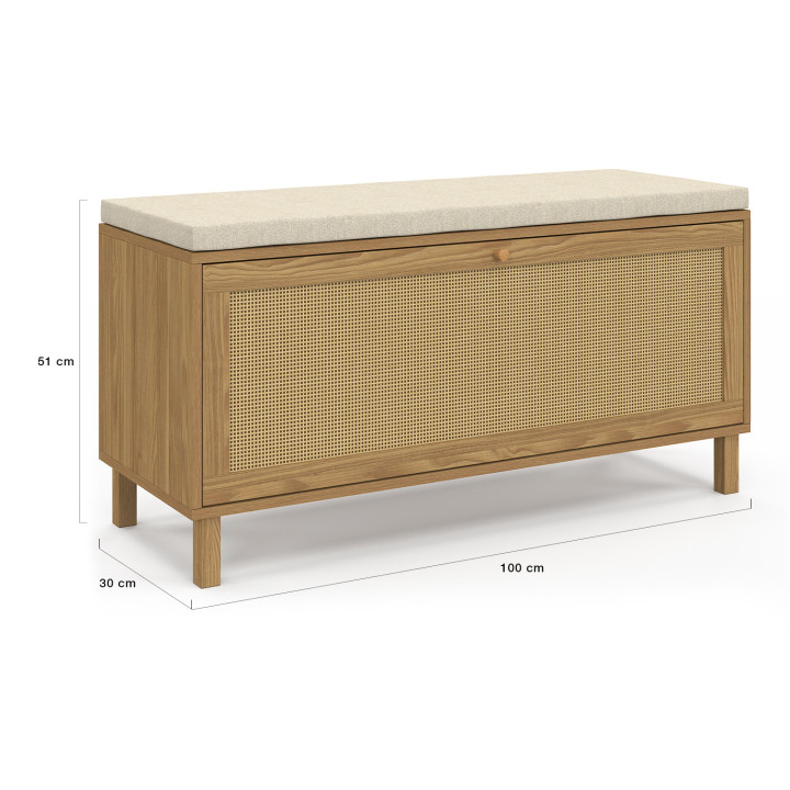 HANAE vintage entreebank met schoenenopberger, natuurlijk rieteffect
