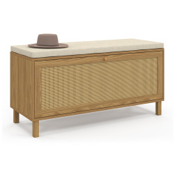 Banc d'entrée vintage HANAE avec rangement chaussures effet naturel cannage