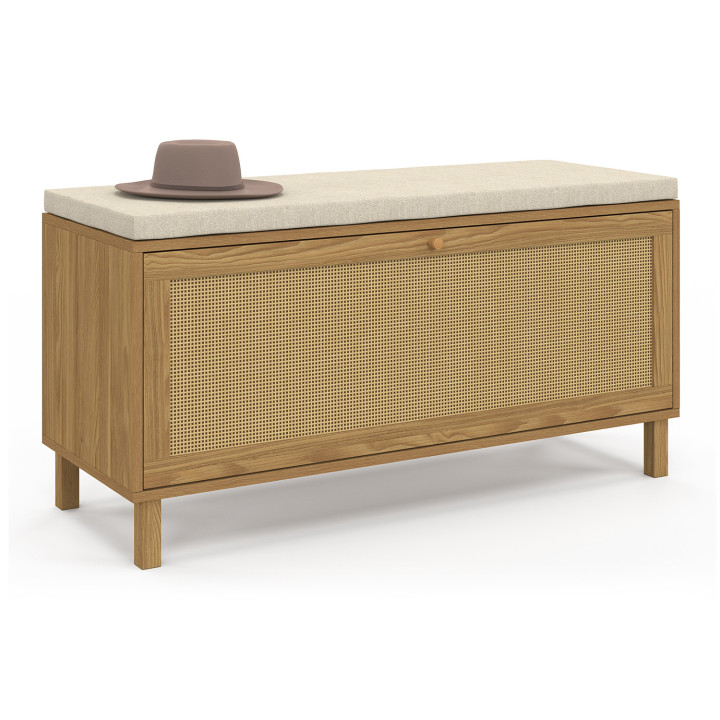 Banc d'entrée vintage HANAE avec rangement chaussures effet naturel cannage