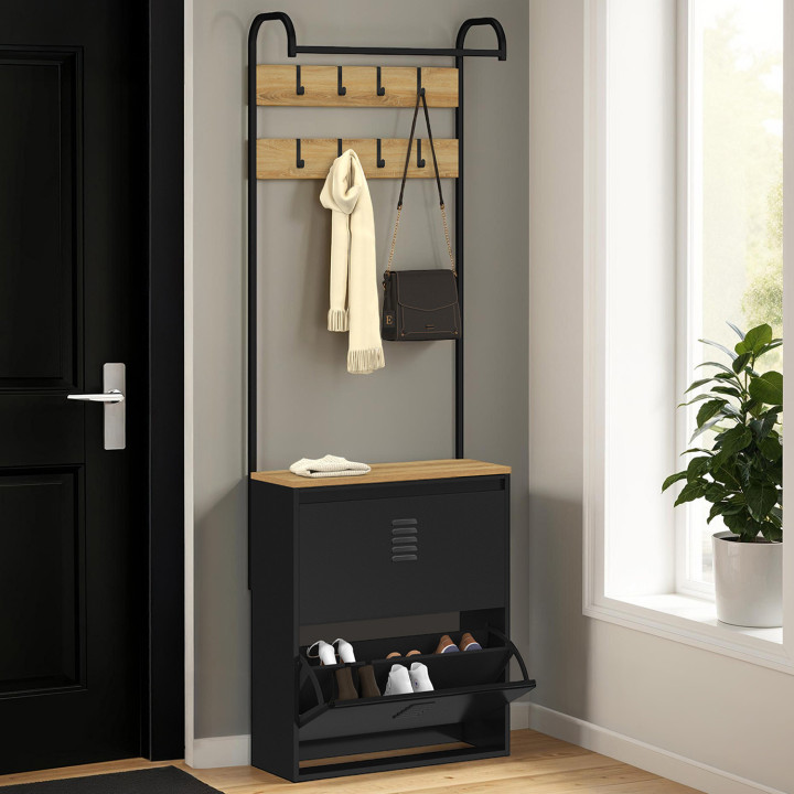 Guardarropa de entrada con zapatero de metal negro de 2 puertas - ESTER | ID Market