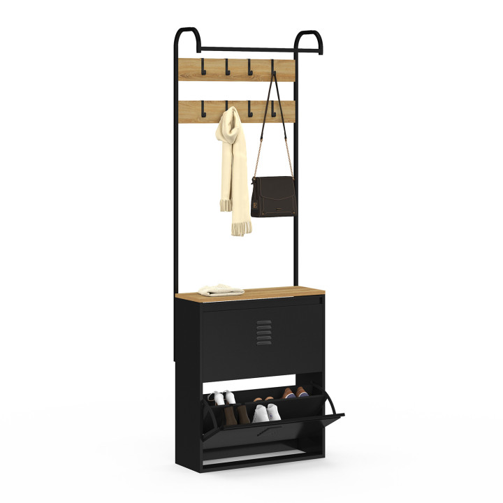 Guardarropa de entrada con zapatero de metal negro de 2 puertas - ESTER | ID Market