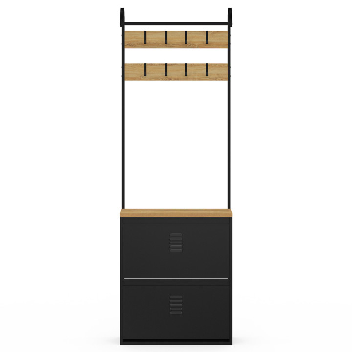 Guardarropa de entrada con zapatero de metal negro de 2 puertas - ESTER | ID Market