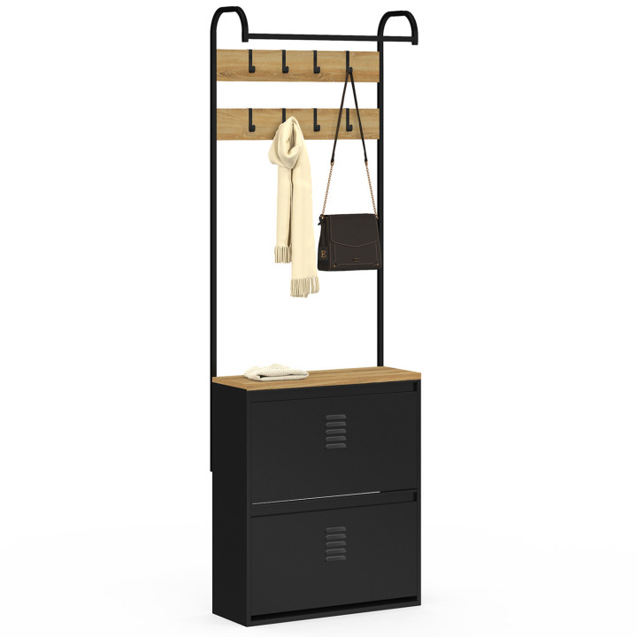 Guardarropa de entrada con zapatero de metal negro de 2 puertas - ESTER | ID Market
