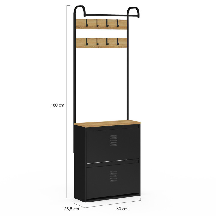 Guardarropa de entrada con zapatero de metal negro de 2 puertas - ESTER | ID Market