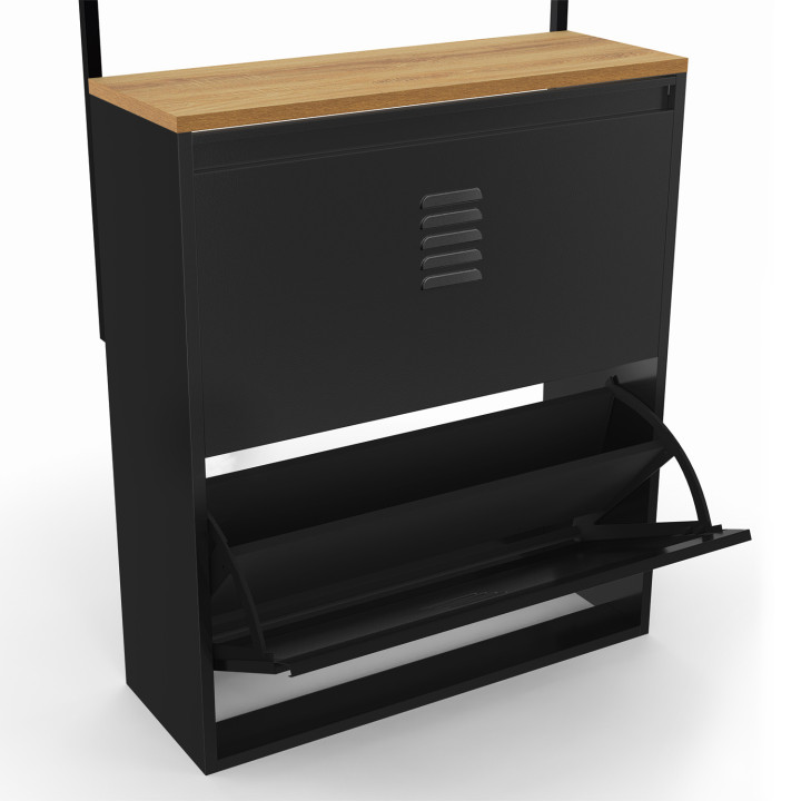 Guardarropa de entrada con zapatero de metal negro de 2 puertas - ESTER | ID Market