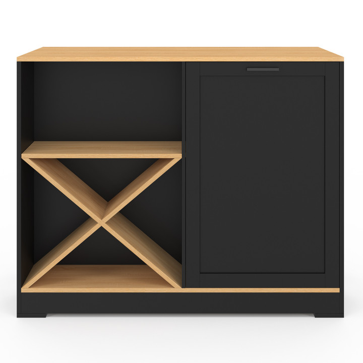 Tavolo bar a isola VITO 113 cm con portabottiglie in legno nero e piano in faggio