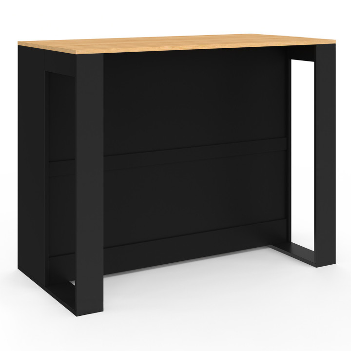 Tavolo bar a isola VITO 113 cm con portabottiglie in legno nero e piano in faggio