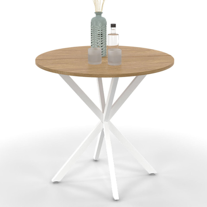 Tavolo da pranzo rotondo 2-4 persone in legno e bianco 80 cm - ALIX | ID Market