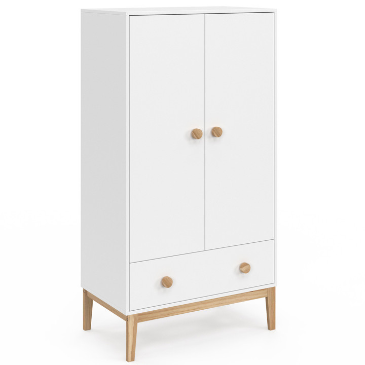 JACOB 2-deurs kinderkledingkast met witte en houten lade