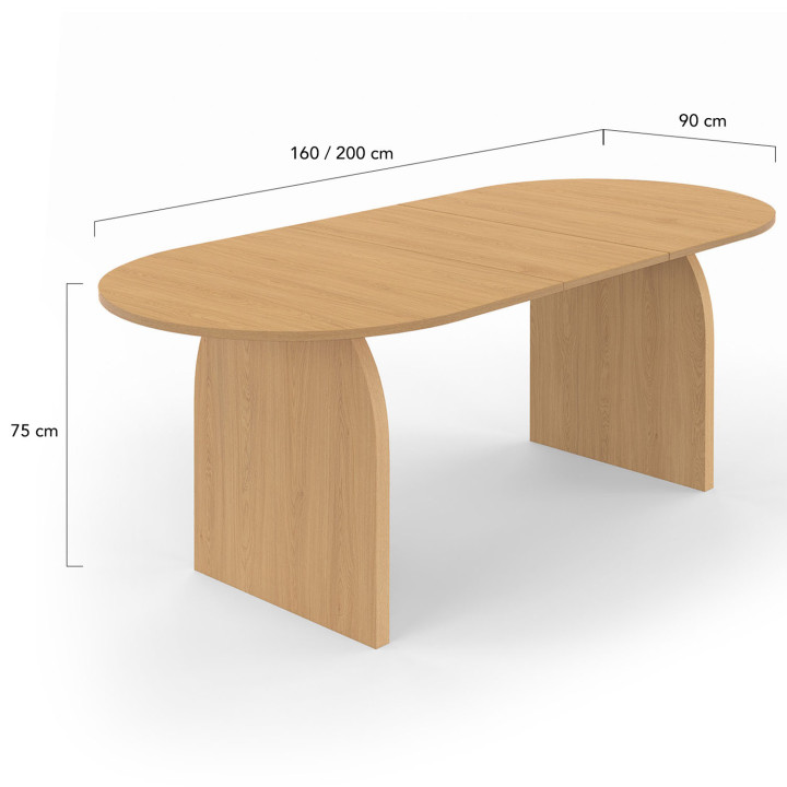 Table à manger extensible ovale EDITH 6-10 personnes en bois façon hêtre 160 - 200 cm