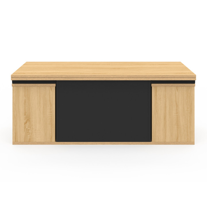 Table basse rectangulaire bois et noir convertible en table à manger avec poufs - EDEN | ID Market