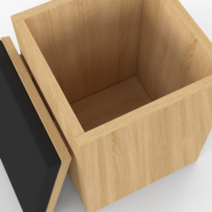 Table basse rectangulaire relevable convertible en table à manger EDEN bois et noir avec poufs