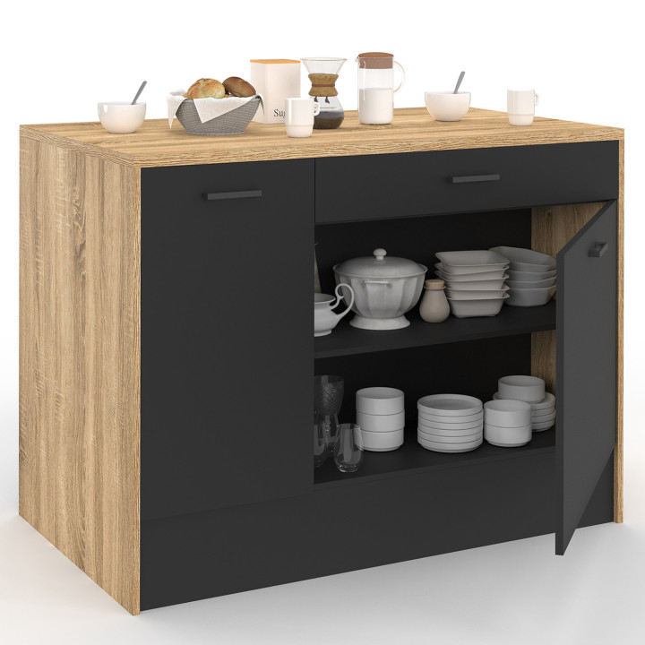 Isla central de madera y negro con gran capacidad de almacenaje - LIO | ID Market